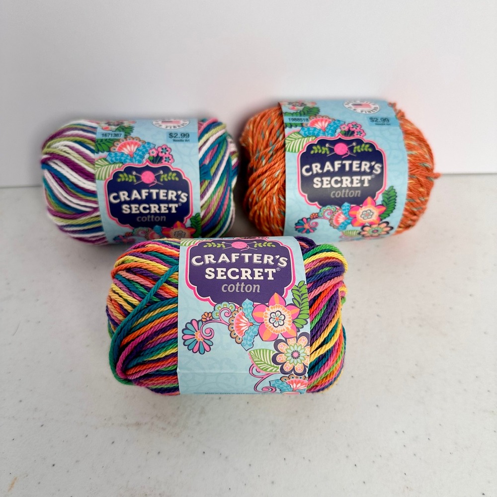 Crafter's Secret Cotton Yarn 3 Skeins Rainbow Bridge, Auburn Clay, Jump For Joy